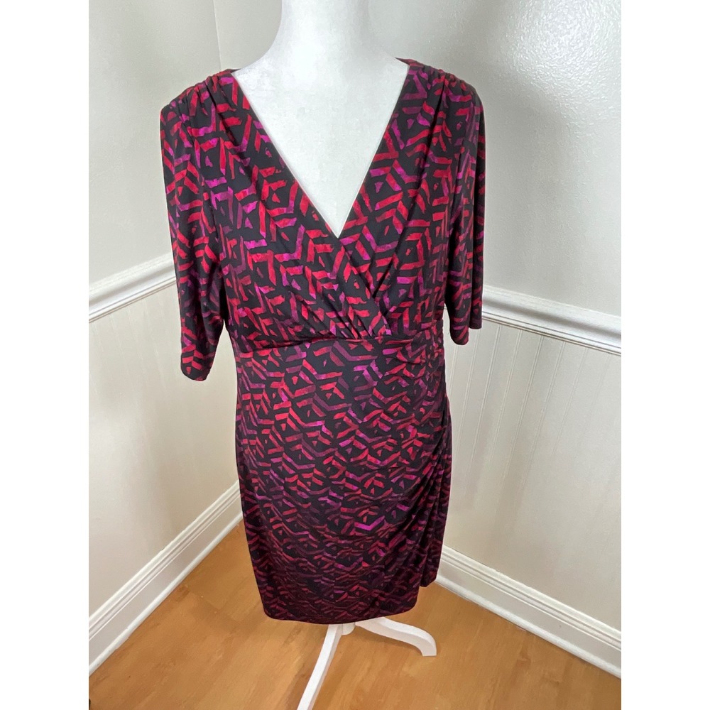 Lauren Ralph Lauren Geometric Print V Neck Wrap‎ Dress WOMEN Size 14P